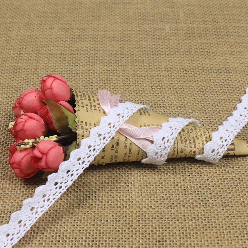 URIMPAVIDO 10 Yard Vintage Lace Trim Cotton Ribbon Crochet Sewing Lace for DIY Craft Scrapbooking Gift Package Wrapping Bridal Wedding Decoration (White) - Image 3